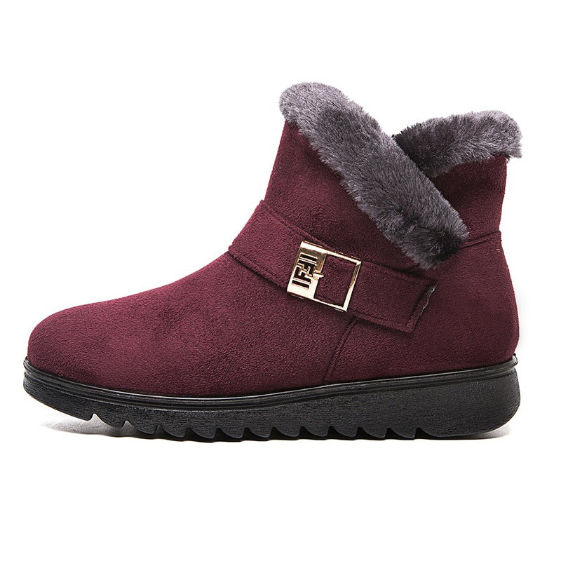 Winter Boots Women Warm Plush Snow Boots Zipper Comfort Flats Shoes Women DealSniper.net Wine red Size35