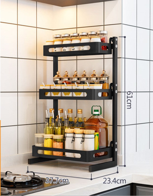 Stainless Steel Kitchen Double-layer Black Seasoning Rack Kitchen DealSniper.net Black 61CM