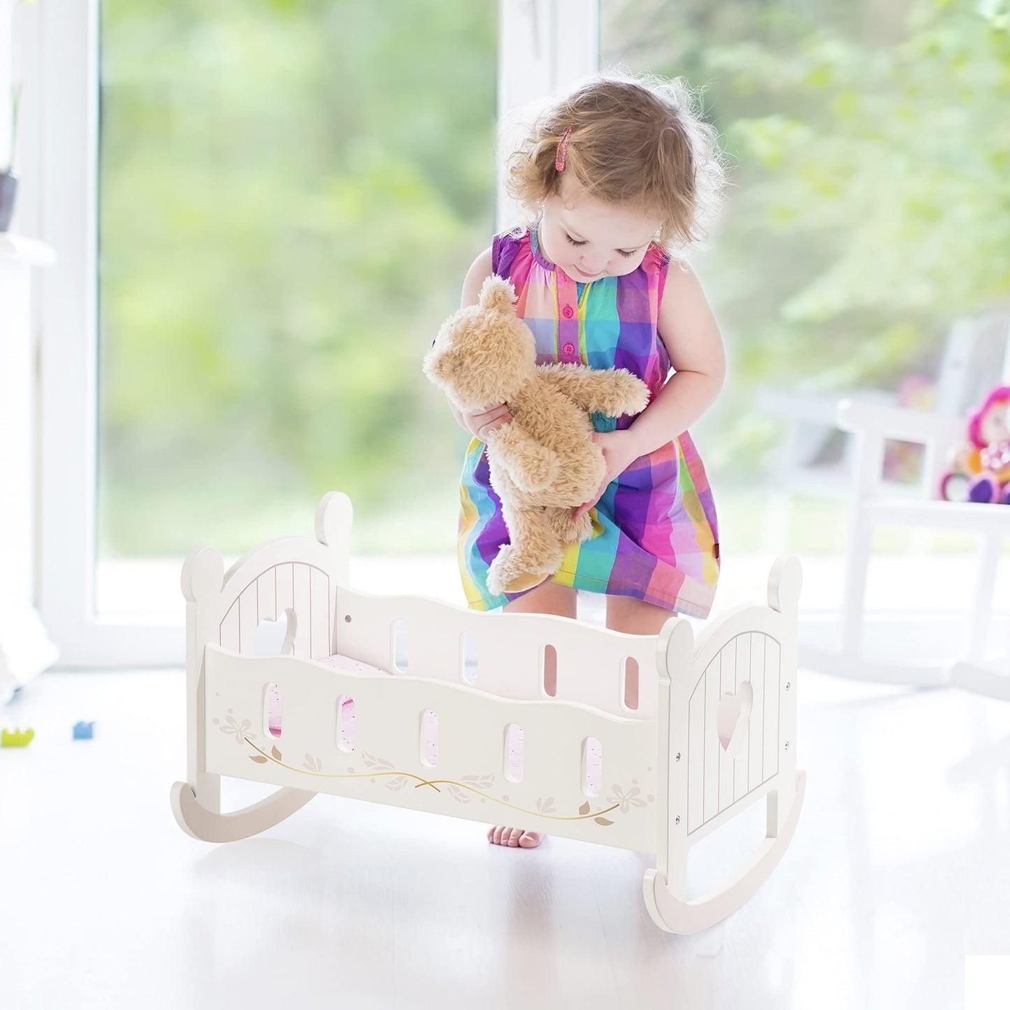 Wooden Doll Cradle Rocking Baby Doll Crib Kids DealSniper.net