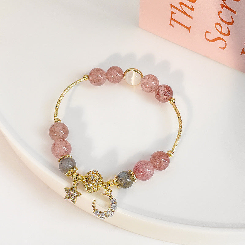 Natural Stone Star And Moon Strawberry Crystal Bracelet Jewelry DealSniper.net