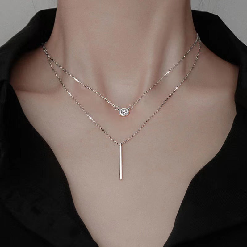 S925 Silver Color Double Chain Long Stick Micro Pave Zircon Jewelry DealSniper.net