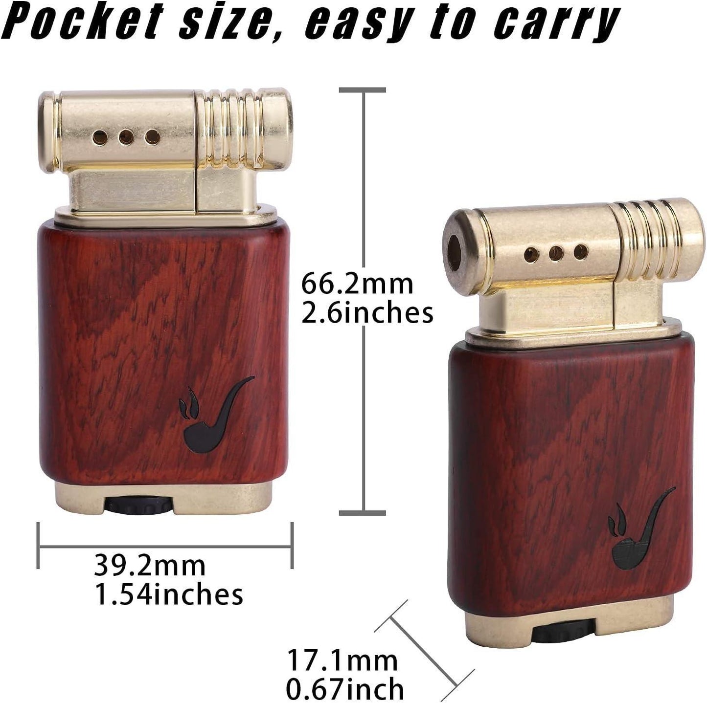 Pipe Lighter Soft Flame Refillable Gas Wooden Case Fire Men DealSniper.net