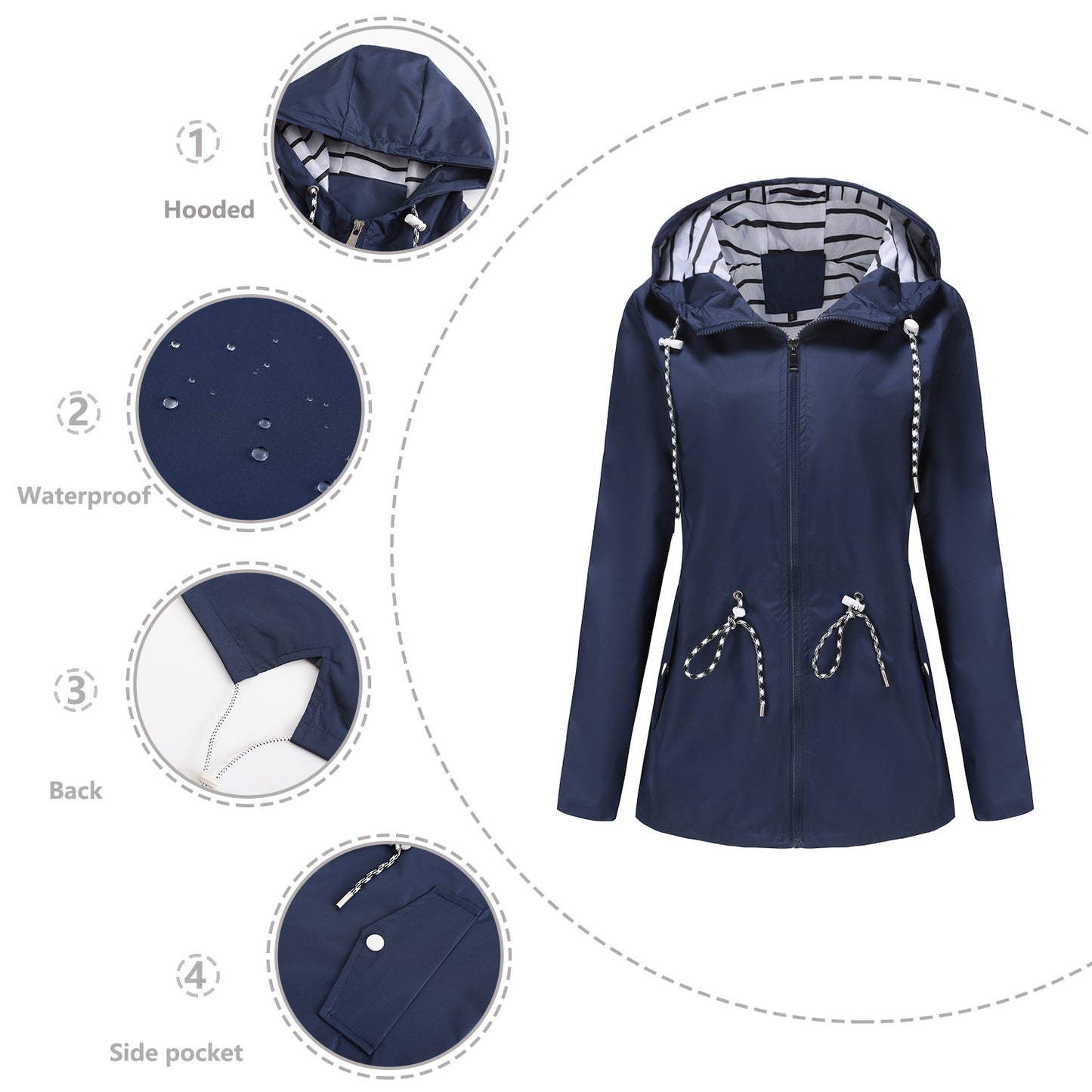 Long Sleeved Splashproof Mid Length Windbreaker For Women's Hooded Raincoat Women DealSniper.net