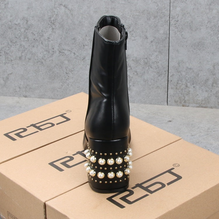 Fashion Casual High-heeled Thick-heel Square Toe Martin Boots Women Women DealSniper.net