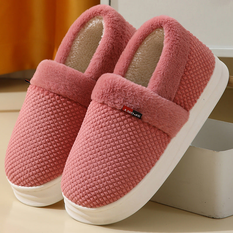 Cotton Shoes With Heel Winter Warm Thick Sole Plush Slippers Women Indoor Garden Outerwear Plus Velvet Slipper For Couple Women DealSniper.net Red 36to37