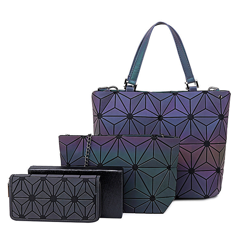 Luminous Makeup Bag Lattice Design Geometric Bag Women DealSniper.net V