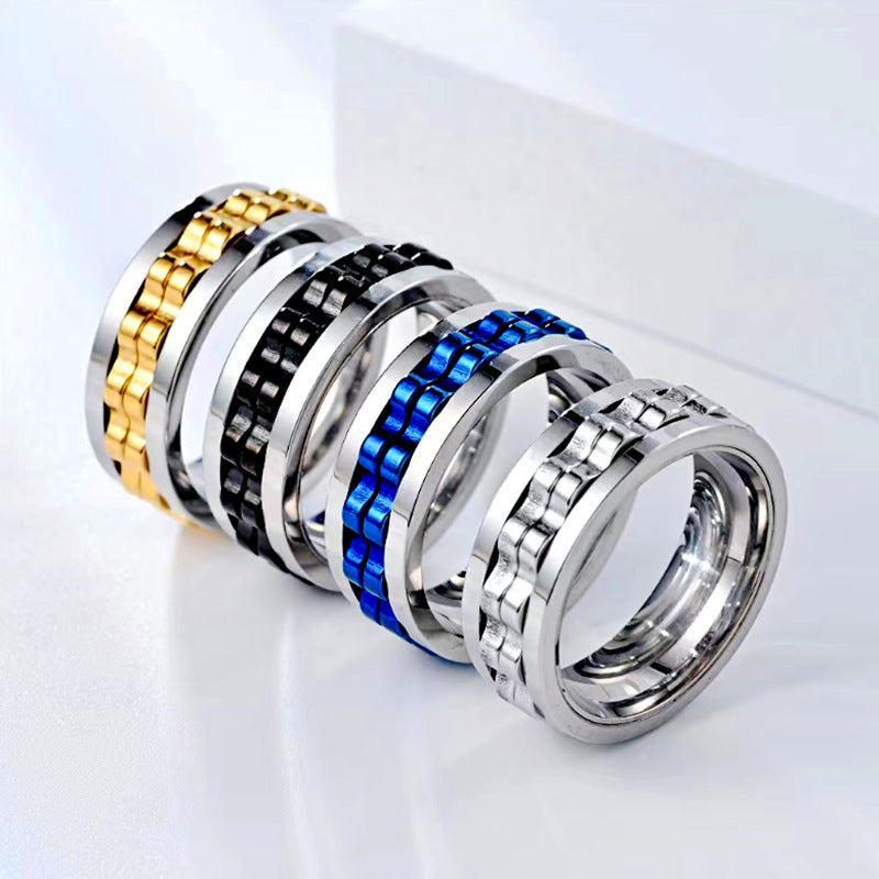 Titanium Spinner Square Texture Ring For Men High Polished Jewelry DealSniper.net