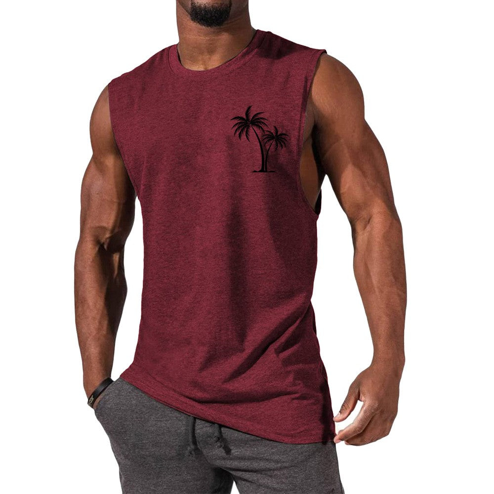 Coconut Tree Embroidery Vest Summer Beach Tank Tops Men DealSniper.net