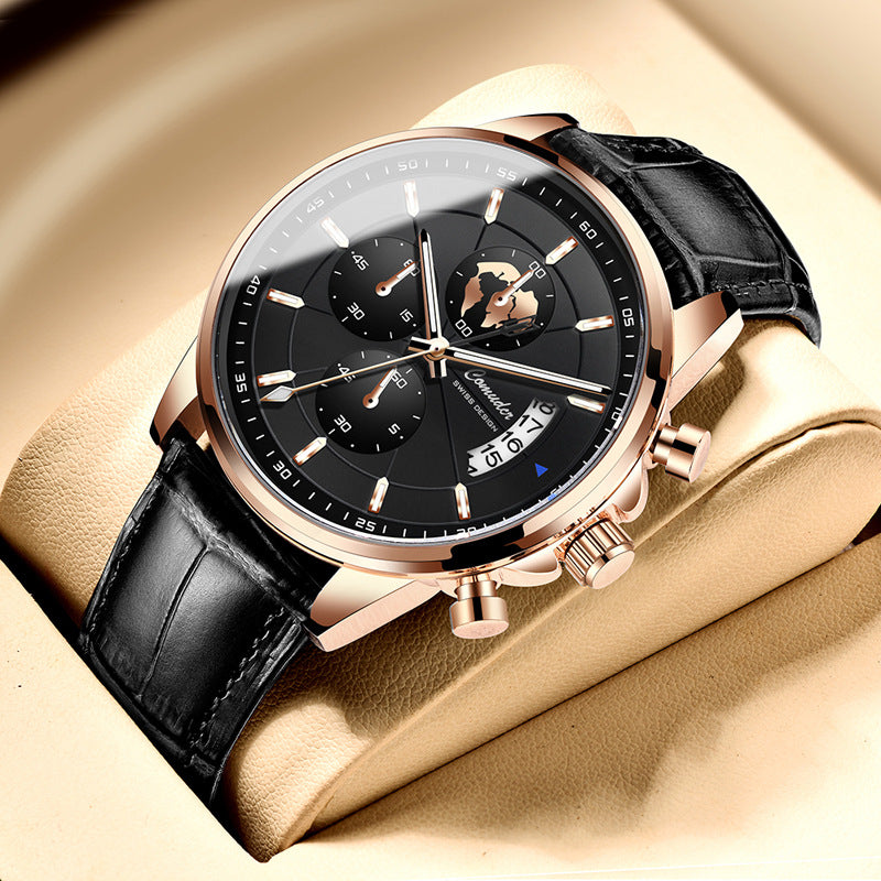 Full-automatic Waterproof Luminous Calendar Watch Jewelry DealSniper.net 209 Rose Shell Black Surface