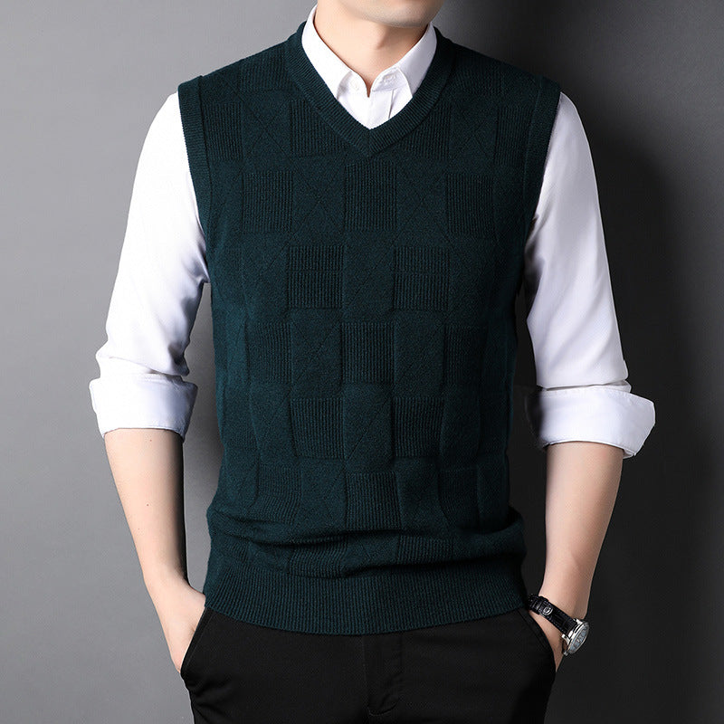 Mens Fashion Solid Colour Jacquard Waistcoat Top Men DealSniper.net Green M