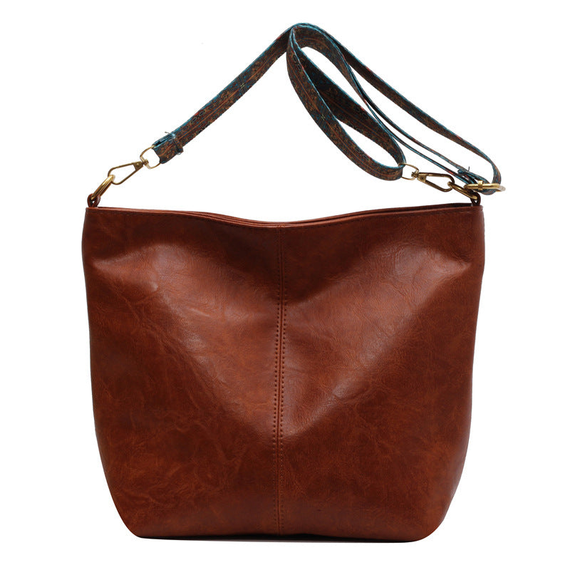Retro Bucket Bag Retro Print Wide Shoulder Strap Messenger Shoulder Bags Solid Color Shopping Daily Commuter Handbag Women DealSniper.net