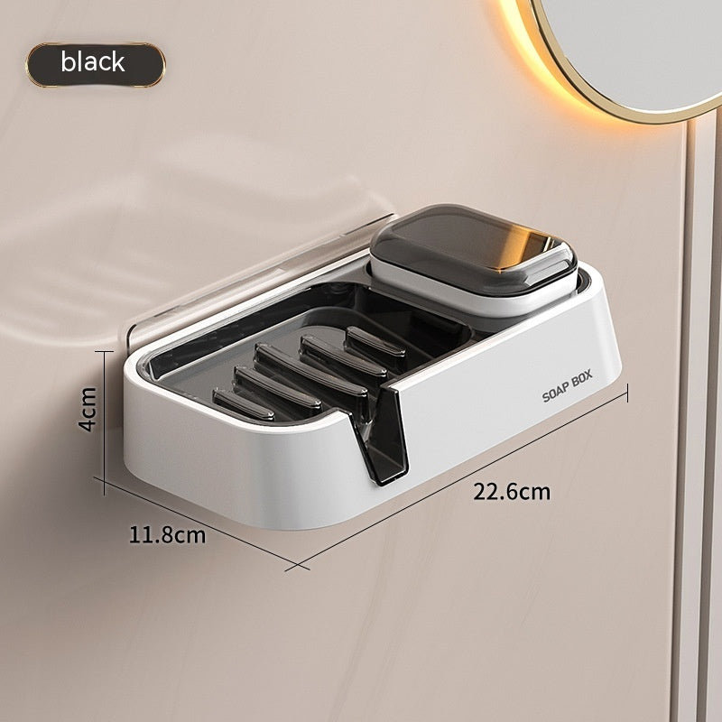 Soap Dish Punch-free Wall-mounted Double Layer Kitchen DealSniper.net Black White Soap Dish Brush