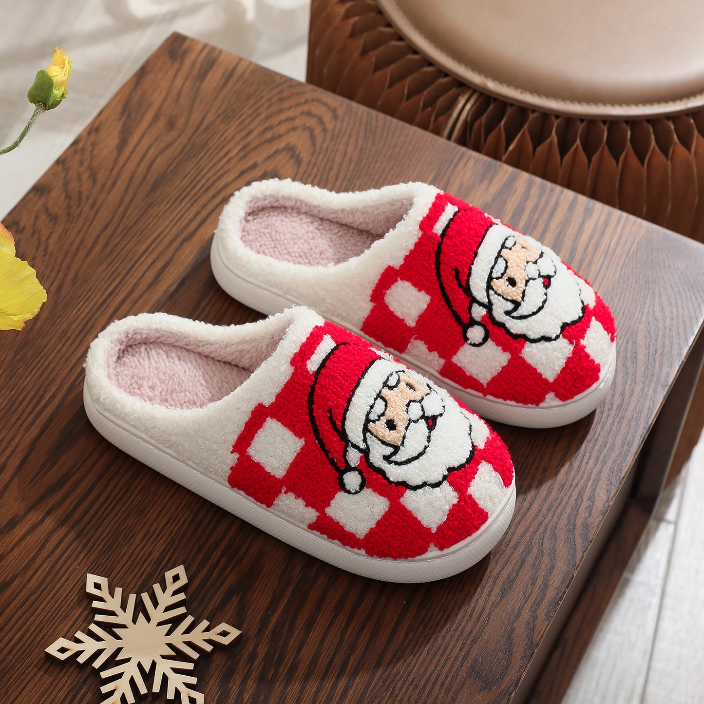 New Christmas Plaid Santa Claus Slippers Winter Indoor Women DealSniper.net Red 36to37