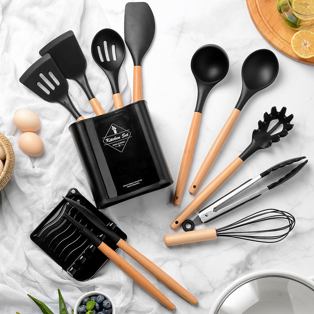 Kitchen Wooden Handle Kitchenware Set With Storage Square Bucket Kitchen DealSniper.net