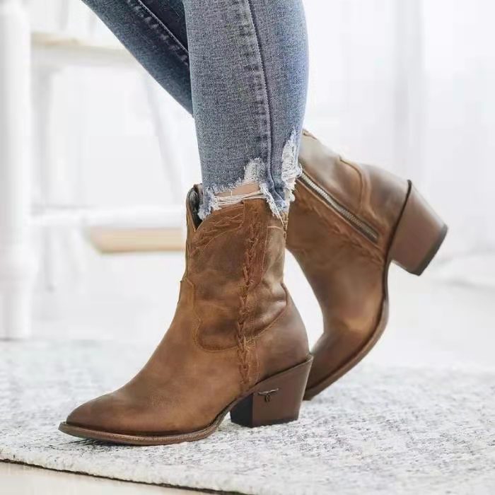 Women Shoes Pointed Toe Fashion Retro Thick Heel Women DealSniper.net
