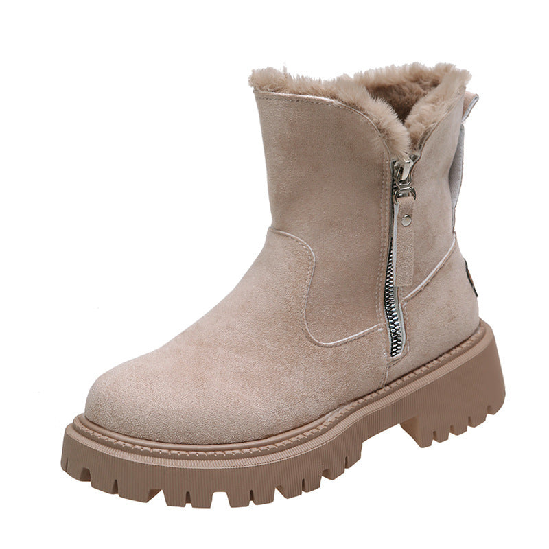 Thick Plush Snow Boots Women Faux Suede Non-slip Winter Shoes Women DealSniper.net Khaki Size35