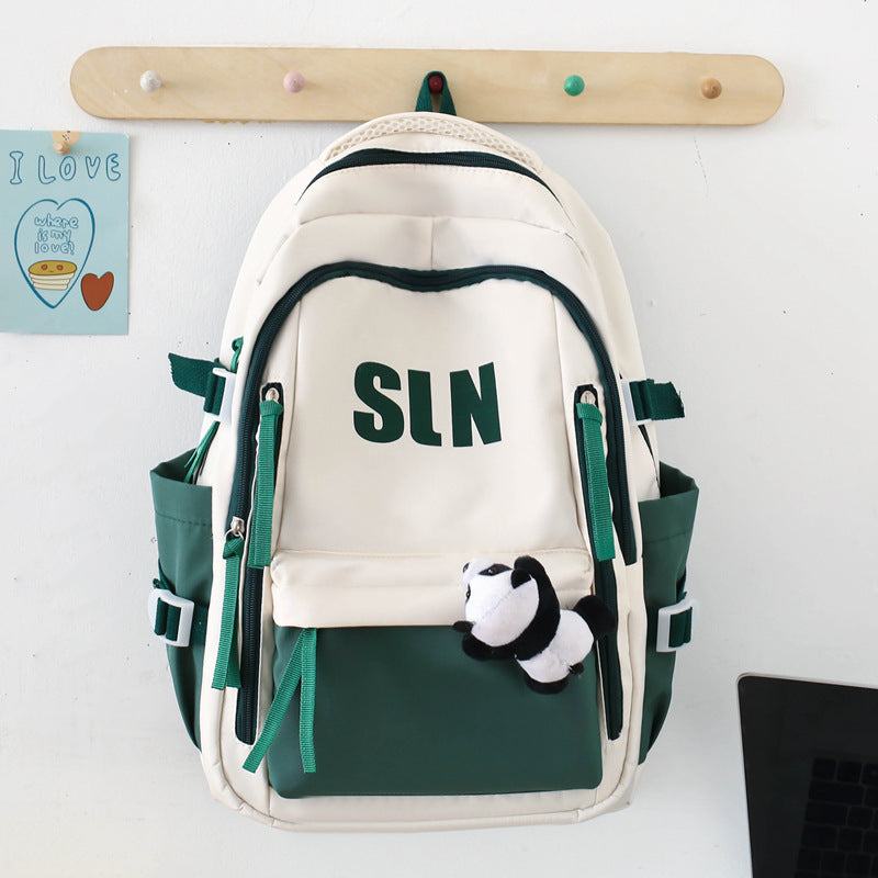 Dirt-resistant Large Capacity Schoolbag Travel Backpack Women DealSniper.net Green Backpack With Panda Doll