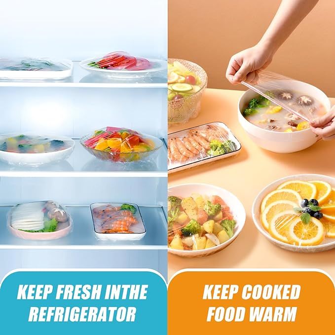 Reusable Plastic Bowl Covers 100 PCS Elastic Cling Bags Kitchen DealSniper.net