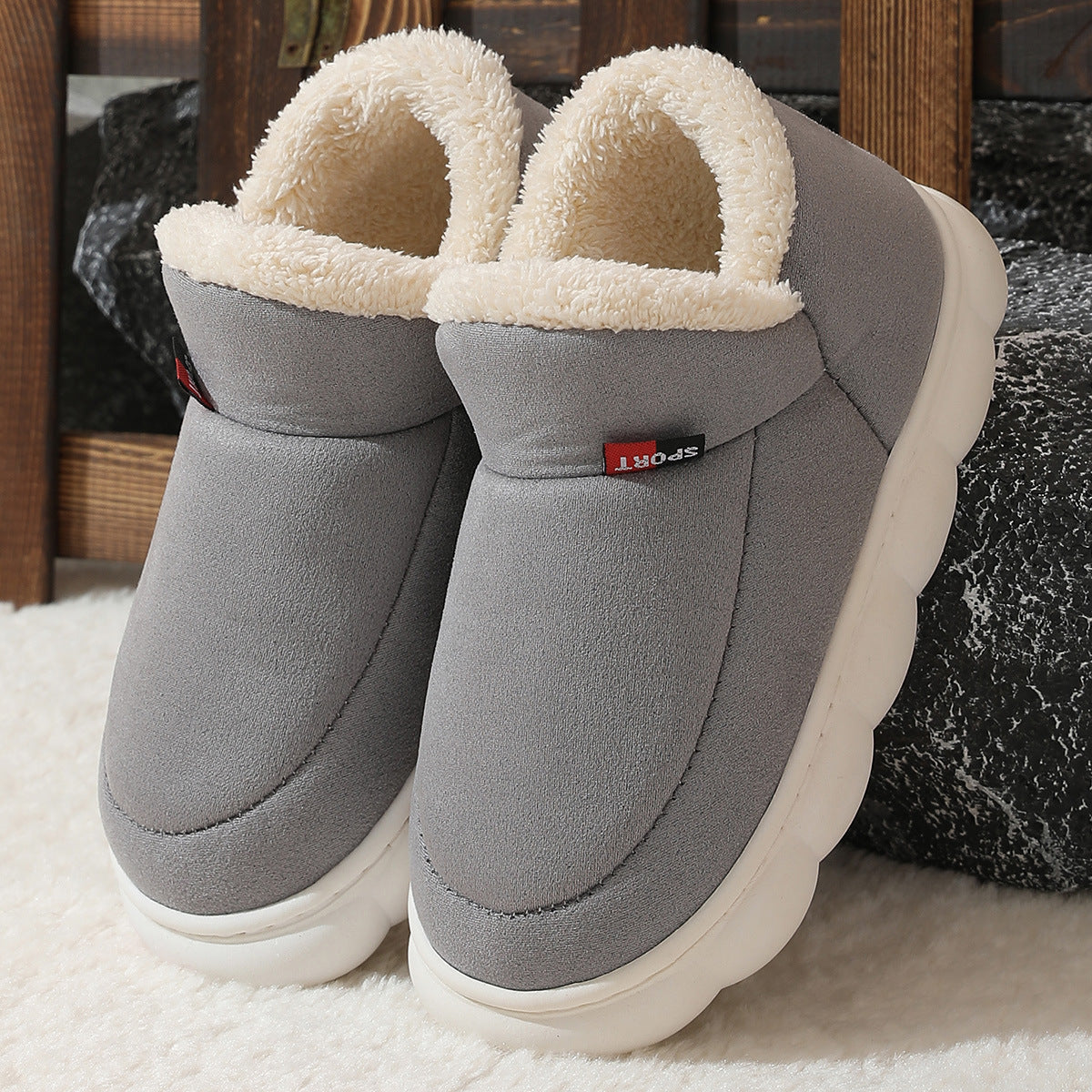 Winter Plush Cotton Shoes Women Men Warm Suede House Men DealSniper.net Grey 36to37