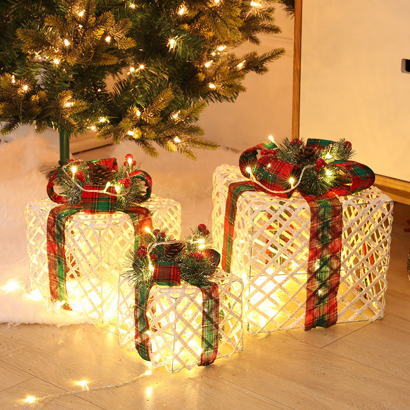 Christmas Wrought Iron Gift Box Warm White Christmas Ornament Holidays DealSniper.net Picture color 3PCS