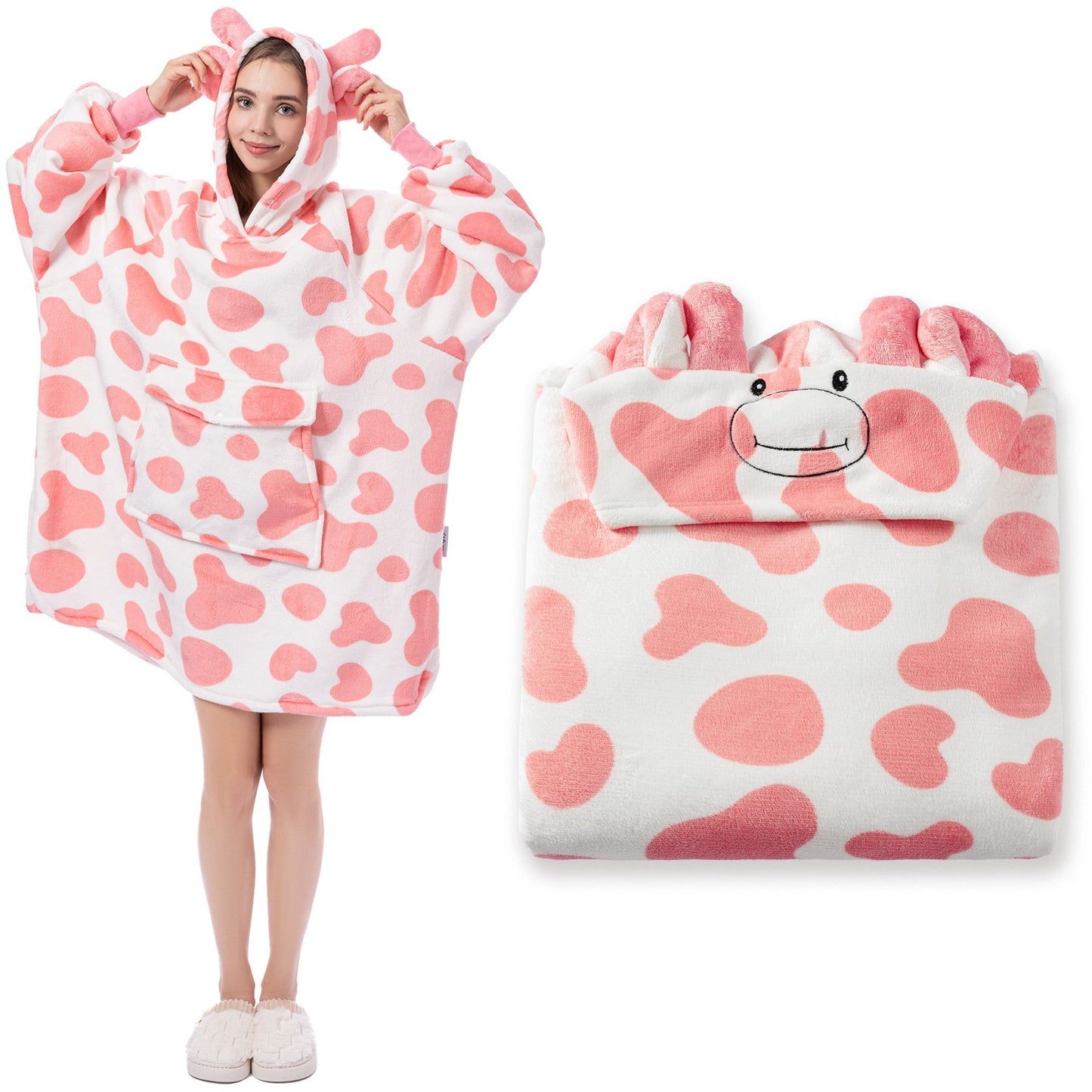 Wearable Blanket Hoodie Oversized Sherpa Hooded Women DealSniper.net Pink Cow