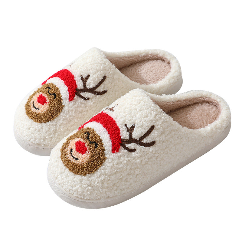 Christmas Home Slippers Cute Cartoon Santa Claus Cotton Slippers For Women And Men Couples Winter Warm Furry Shoes Women DealSniper.net