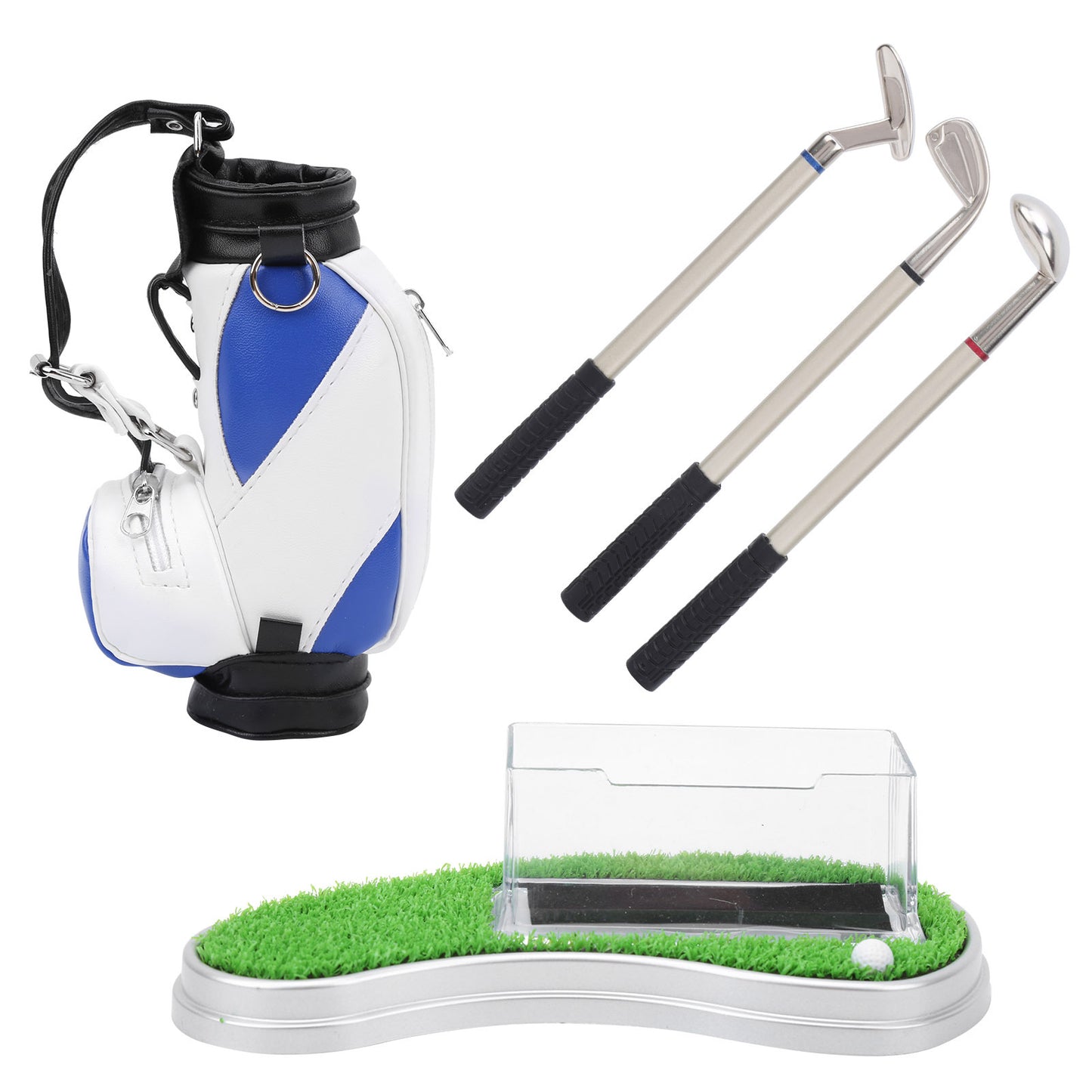 Mini Desktop Golf Bag Pen Holder with Golf Pens Set Gift Hobby DealSniper.net as picture