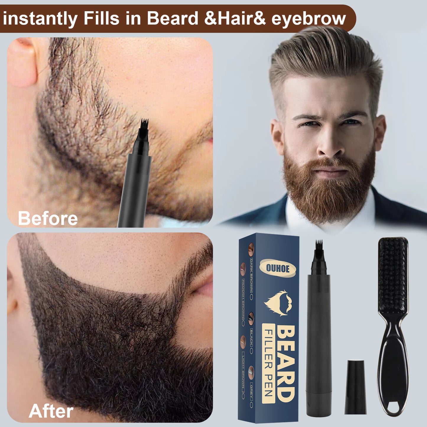 Beard Pencil Filler Beard Filling Pen Kit Barber Pencil With Brush Men DealSniper.net