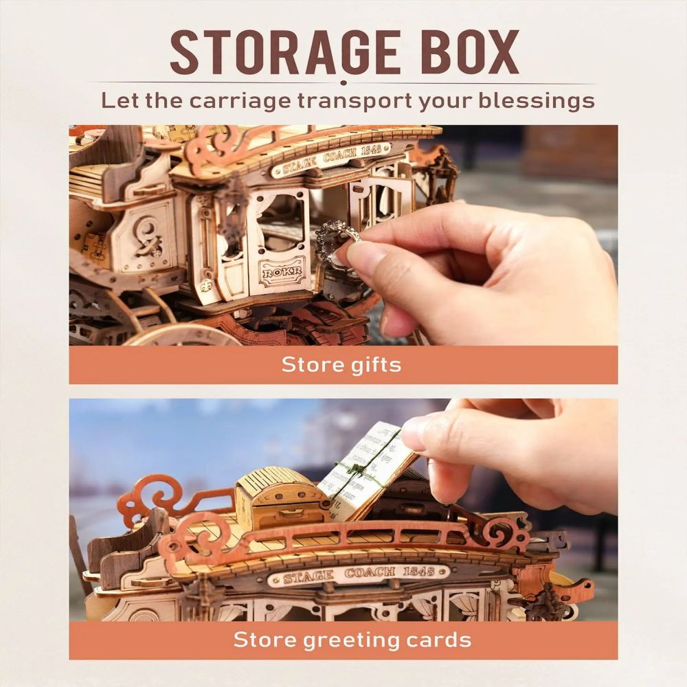 Robotime Rokr Stagecoach Music Box 3D Wooden Puzzle Kids DealSniper.net
