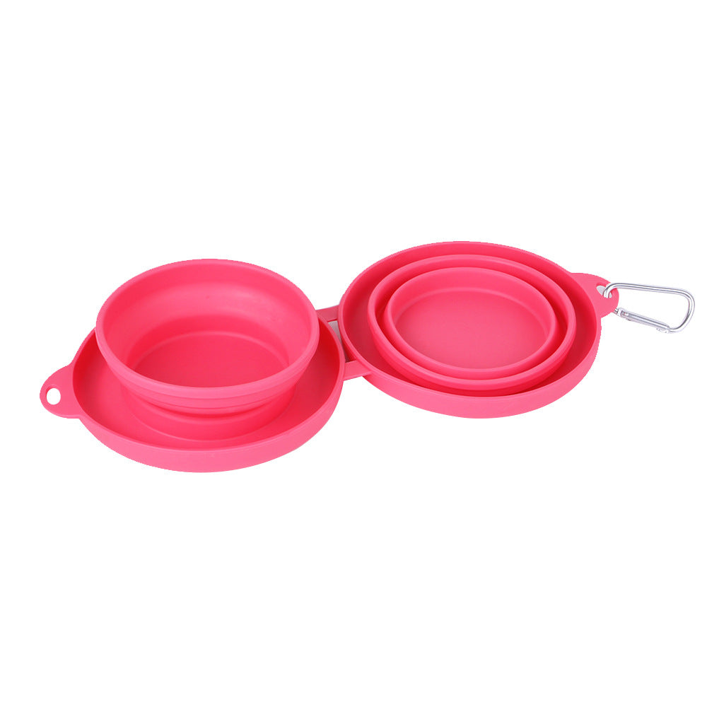 Rubber Foldable Double Bowl Pet Feeding Bowl Pets Supplies Dog Cat Bowls Pets dealsniper-net Red