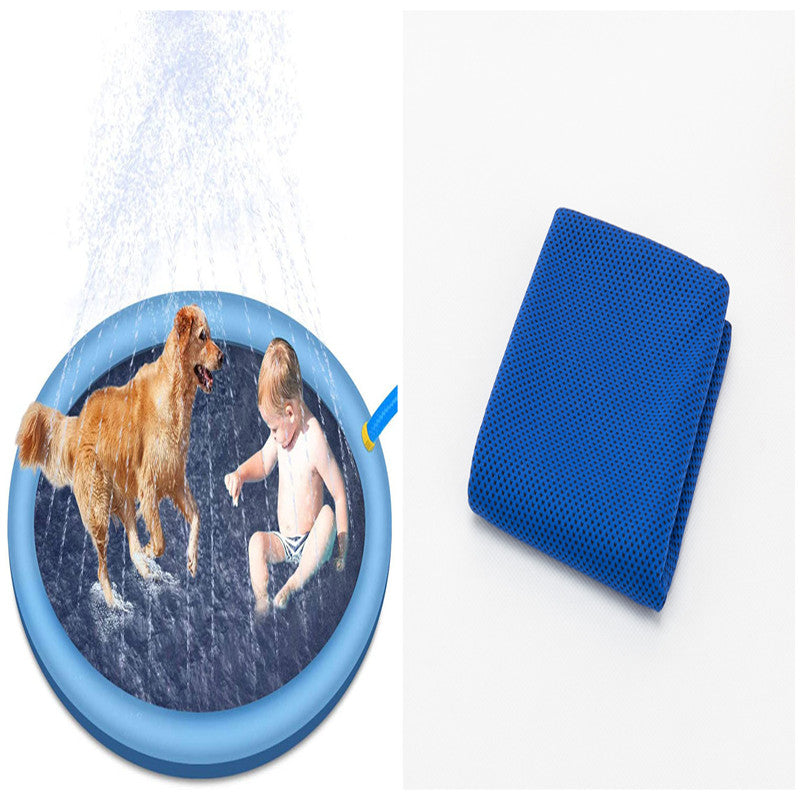 Non-Slip Splash Pad For Kids And Pet Dog Pool Summer Outdoor Pets DealSniper.net Blue170cm with towel