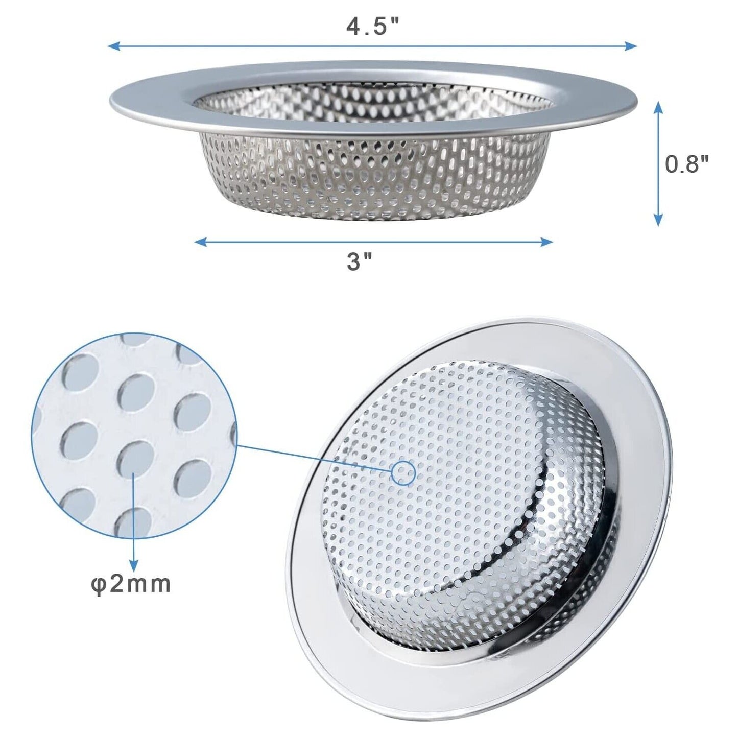 2PCS Kitchen Sink Strainer - Stainless Steel, Large Wide Rim 4.5 Diameter Home DealSniper.net