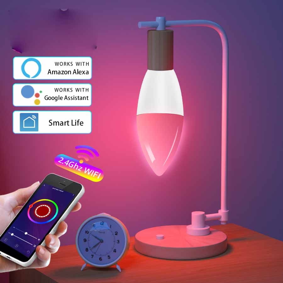 Smart WifI Led Lamp E14 RGB CW WW Led Bulb Dimmable Home Decor DealSniper.net
