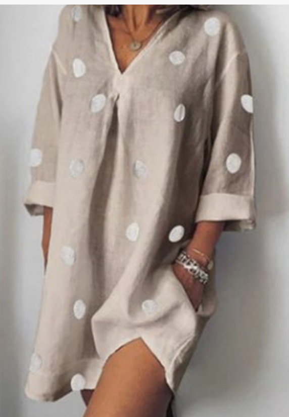 Hot Selling European and American Fashion Women's Maxi Bohemian Polka Dot Print Dress Women DealSniper.net Khaki 2XL