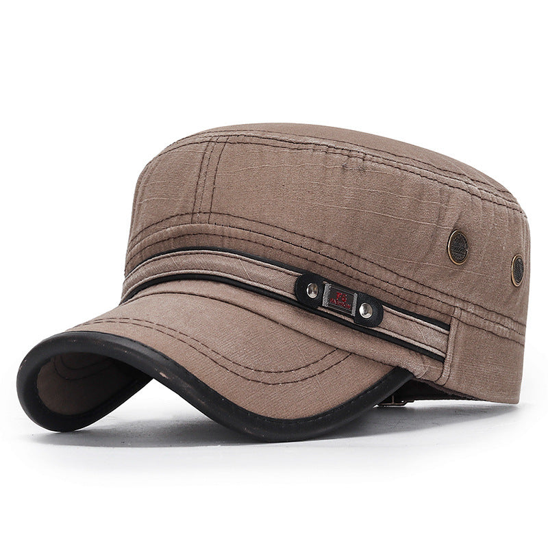 Distressed Flat-top Leather-trimmed Vintage Cotton Hat Men DealSniper.net Brown One size