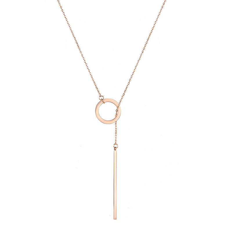 Simple and simple chain metal ring short necklace Jewelry DealSniper.net Rose gold