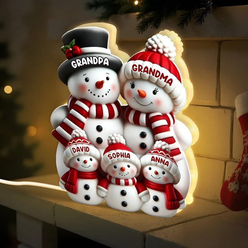Cute Snowman Family Acrylic Night Light Ai Recorder Gym From House