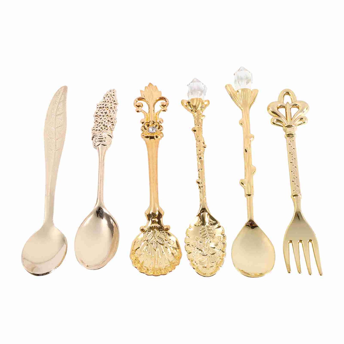 6Pcs/Set Retro Royal Style Metal Mini Coffee Spoons and Fork Kitchen Fruit Accessories Golden Kitchen DealSniper.net golden