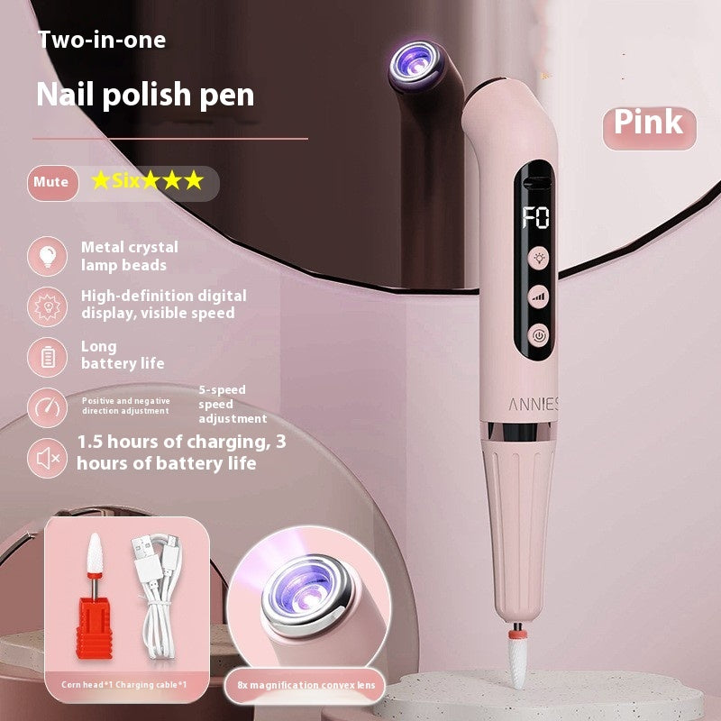 Two-in-one Grinding Pen Manicure Handheld Portable UV Lamp Beauty DealSniper.net Pink