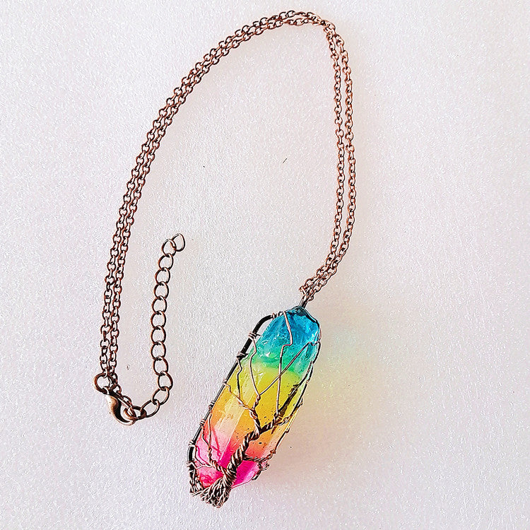 Hot Selling Stone Crystal Pillar Tree Of Life Pendant In Europe And America Deals dealsniper-net Colorful chain 1PCS