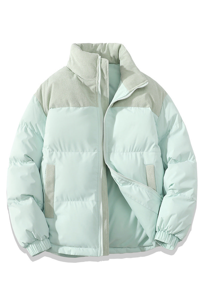 Winter Stand Collar Contrast-colored Coat Cotton Padded Men DealSniper.net Light Cyan 4XL