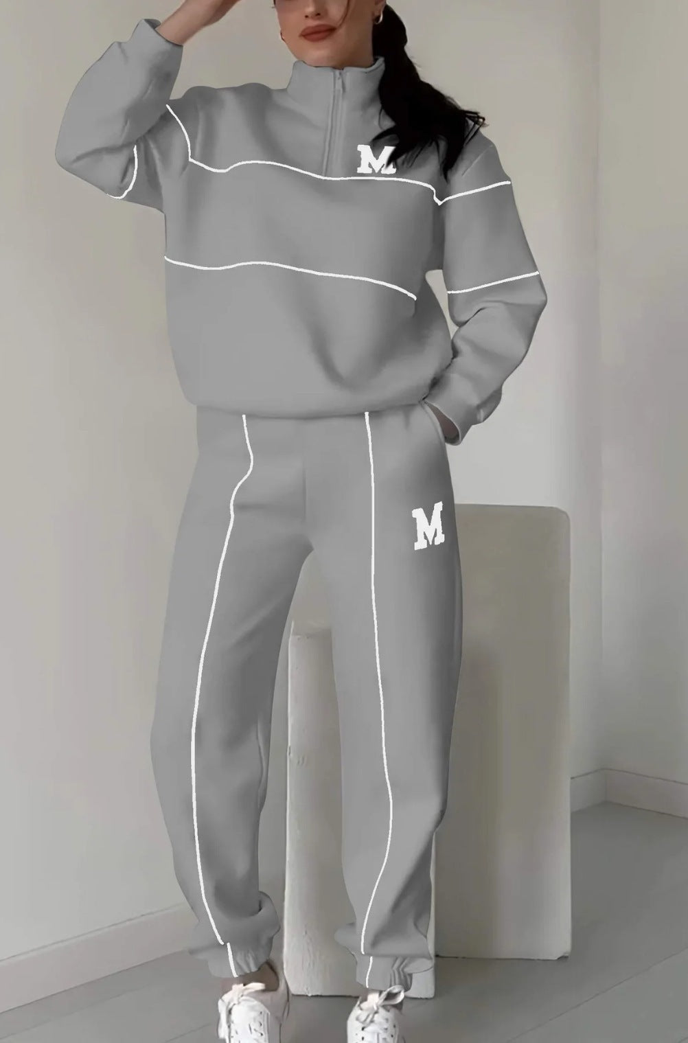 Womens 2 Piece Outfits Lounge Hoodless Pullover Women DealSniper.net Gray L