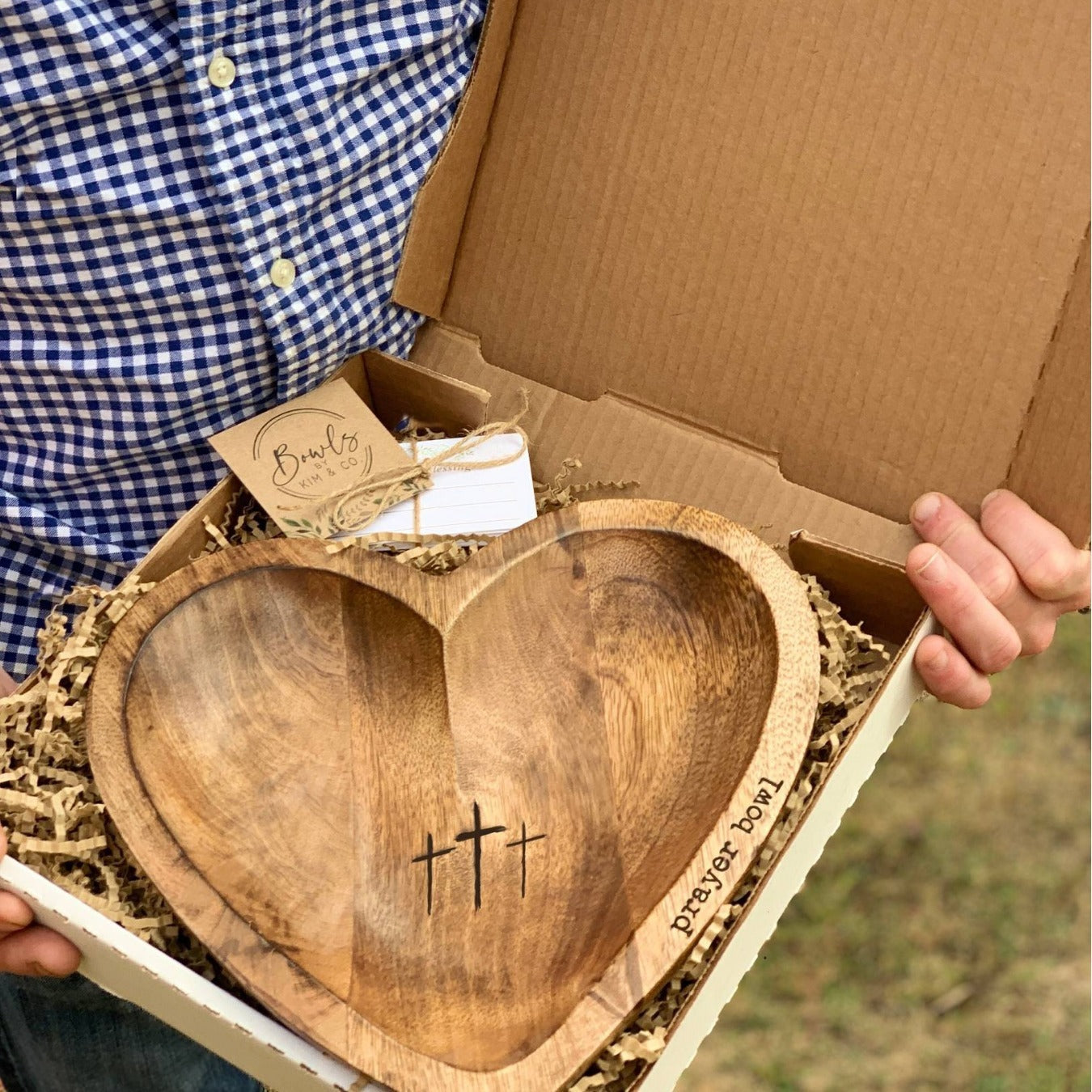 Heart Prayer Bowl Gift Wooden Holidays DealSniper.net