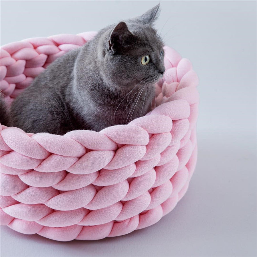 Coarse Wool Hand-woven Pet Nest Washable Solid Color Pets dealsniper-net Pink 35cm