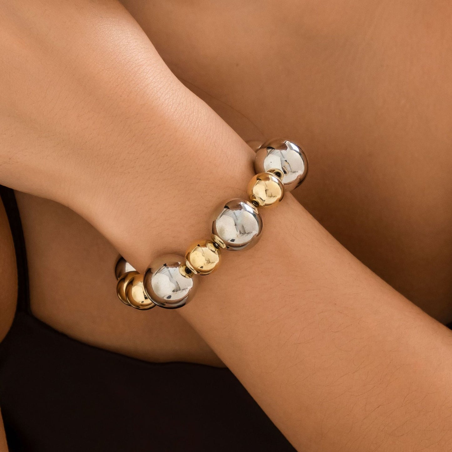 Exaggerated Punk Contrast Color Beaded Necklace Ball Bracelet Jewelry DealSniper.net 04 Bracelet Mixed Color 2318 Electroplating