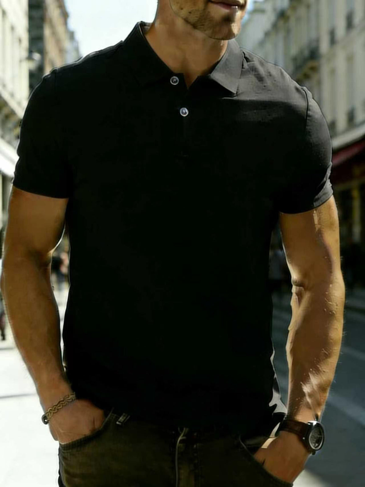 New Cross-border Summer Slim-fit Men's Pure Color Business Men Gym From House NNPO4 L