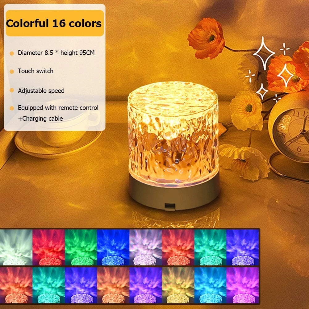 Crystal Lamp Water Ripple Projector Night Light Decoration Home Houses Bedroom Aesthetic Atmosphere Holiday Gift Sunset Lights Home Decor Home Decor DealSniper.net