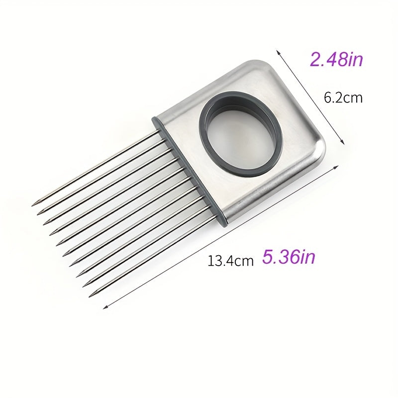Onion Slicer Holder, Onion Holder For Slicing, 304 Stainless Steel Onion Slicer Cutter, Lemon Holder Slicer, Creative Onion Slicer Holder, Onion Slicer Cutter For Steak Tendons, Household Gadget, Kitc Kitchen DealSniper.net Silver