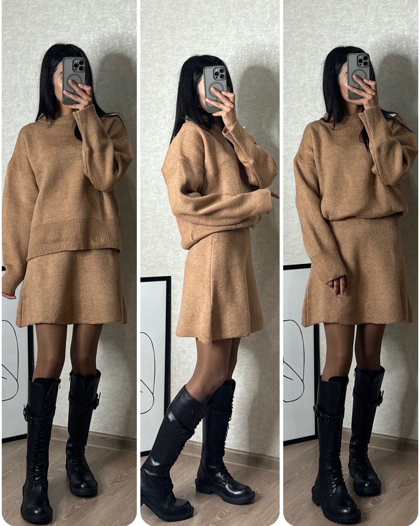 Sweater Skirt Sets For Women 2 Pieces Knit Casual Women DealSniper.net Camel 2XL