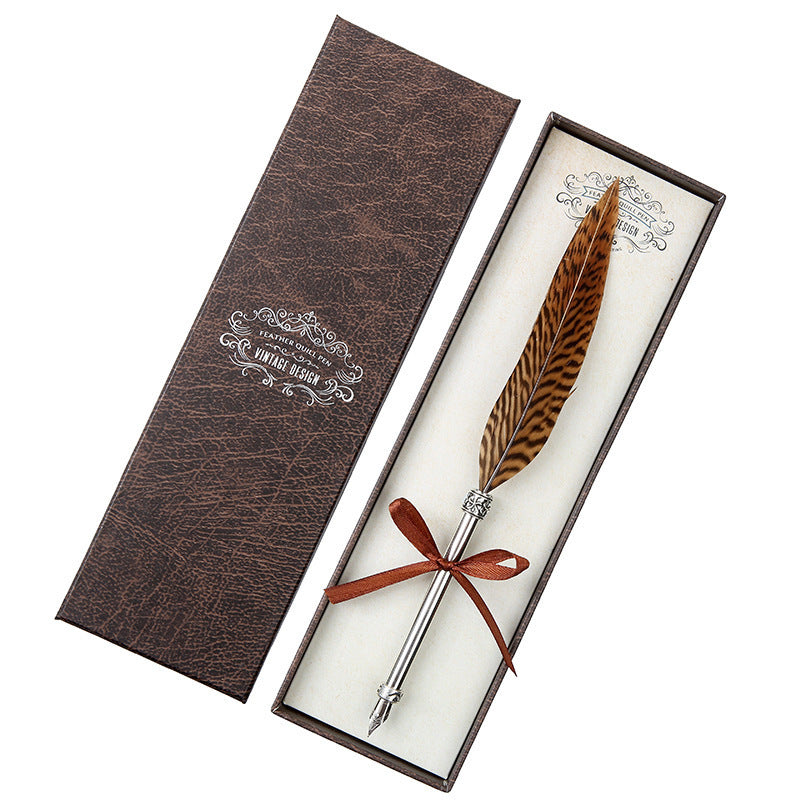 European Retro Feather Pen Gift Box Holidays DealSniper.net SP008019P Brown Brocade 0.5mm